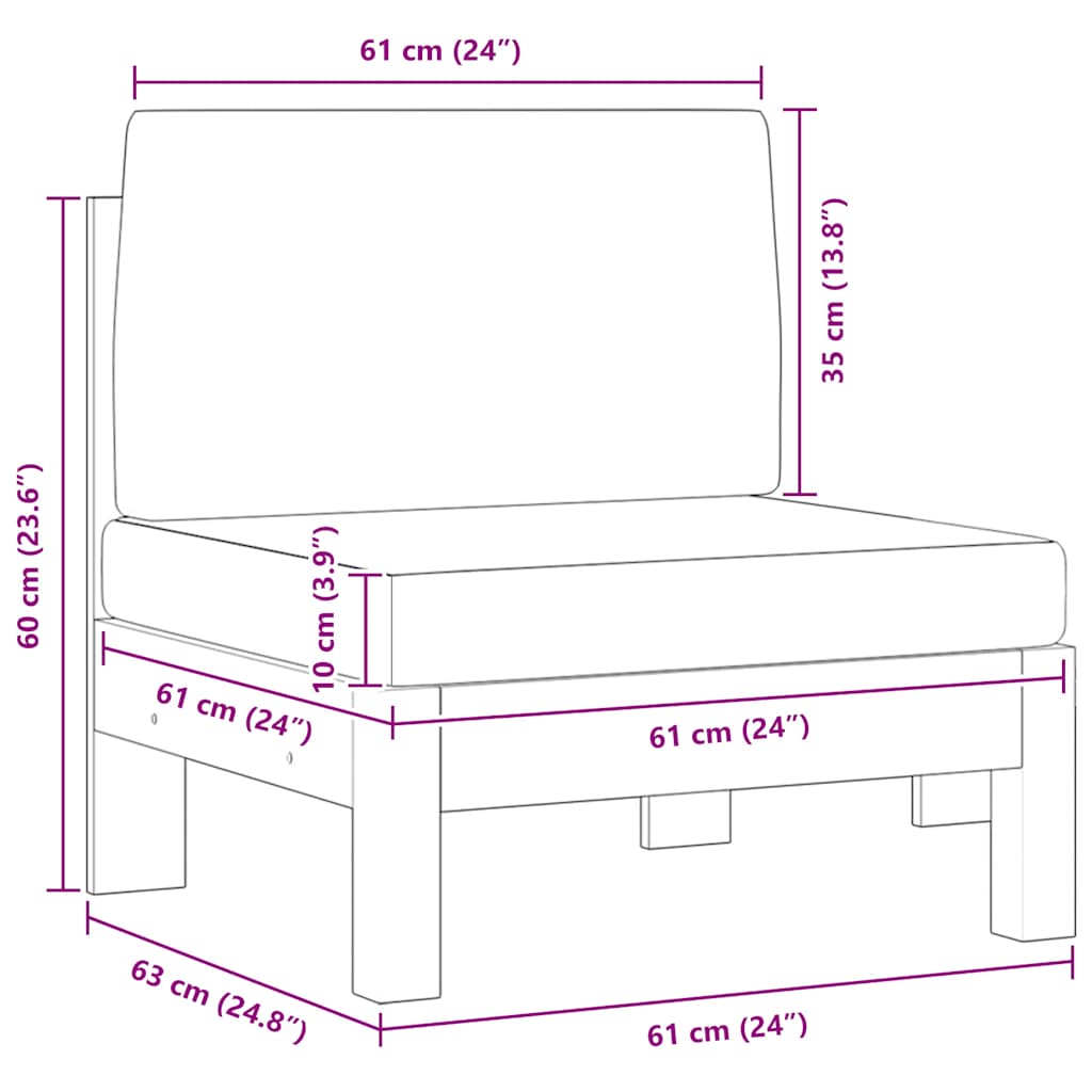 Middle Sofas 2 pcs with Cream White Cushions Solid Acacia Wood