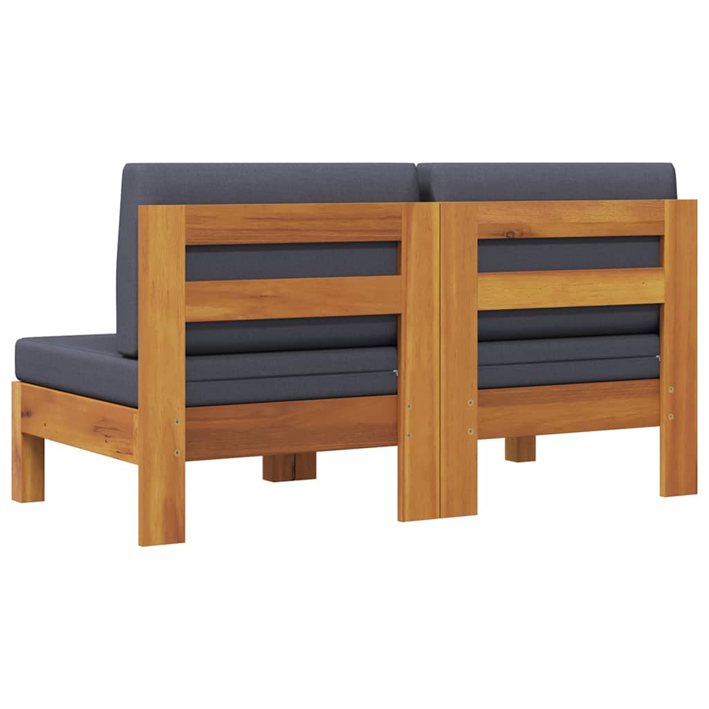 Middle Sofas 2 pcs with Dark Grey Cushions Solid Acacia Wood