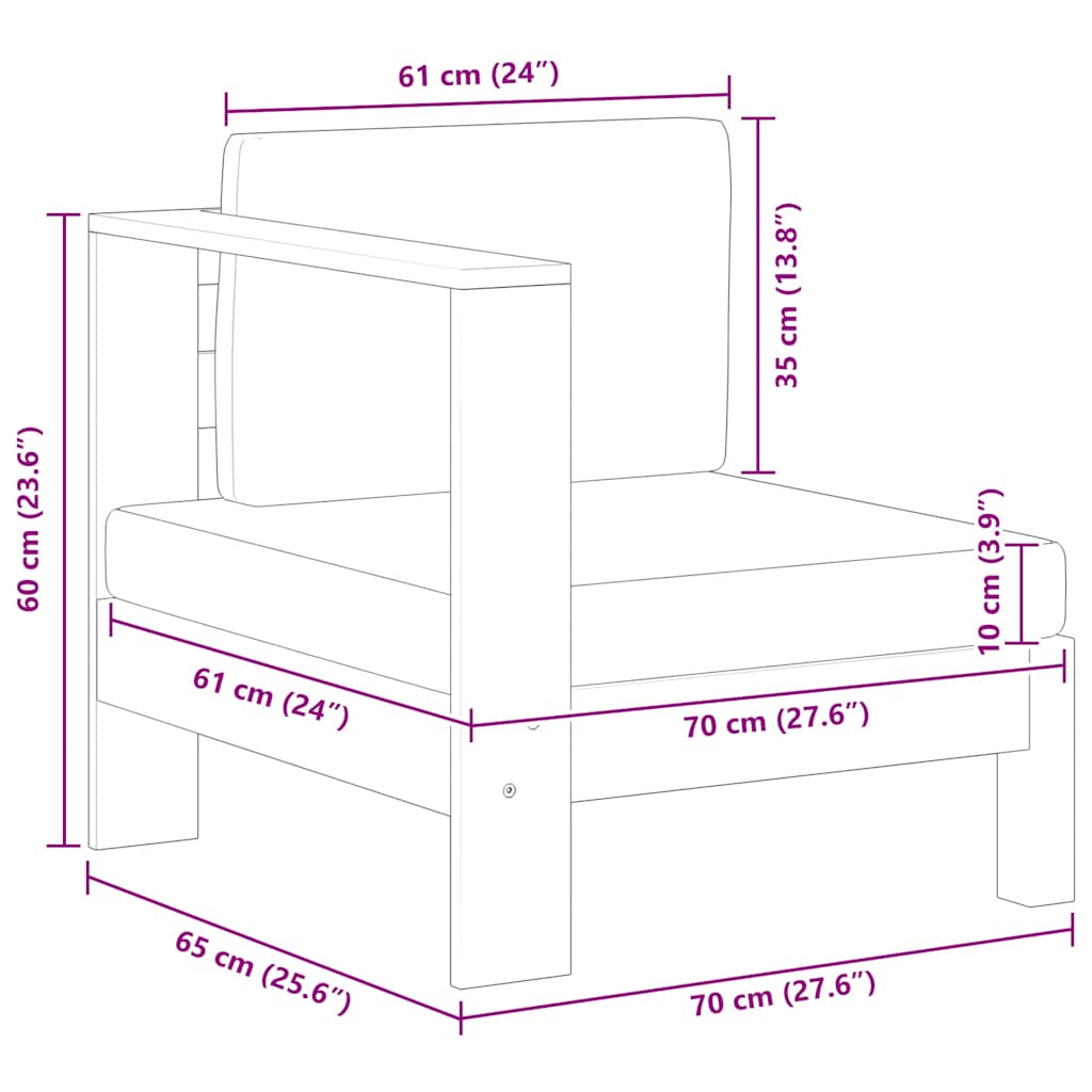 Middle Sofa with 1 Armrest Cream White Solid Acacia Wood