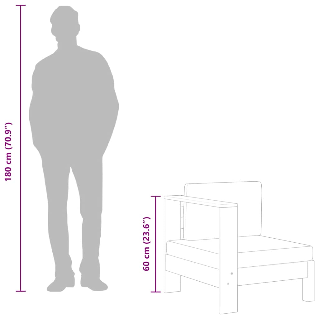 Middle Sofa with 1 Armrest Cream White Solid Acacia Wood
