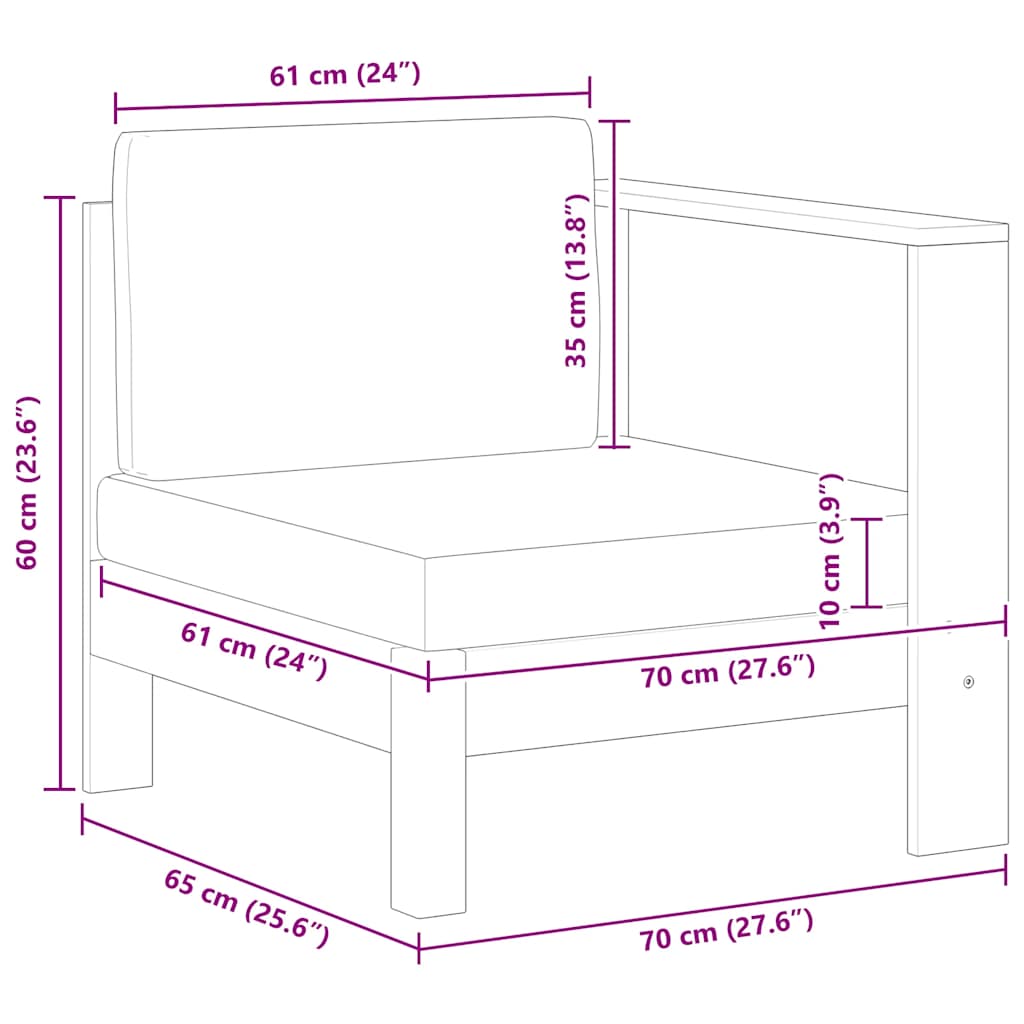 Middle Sofa with 1 Armrest Cream White Solid Acacia Wood