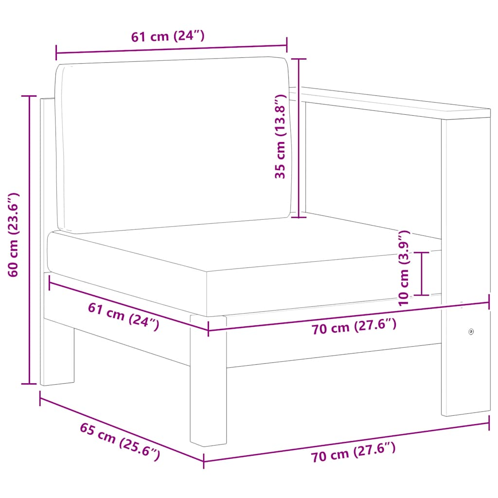 Middle Sofa with 1 Armrest Dark Grey Solid Acacia Wood