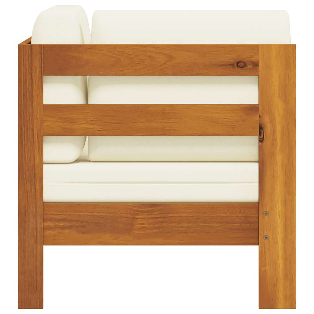 Corner Sofa with Cream White Cushions Solid Acacia Wood