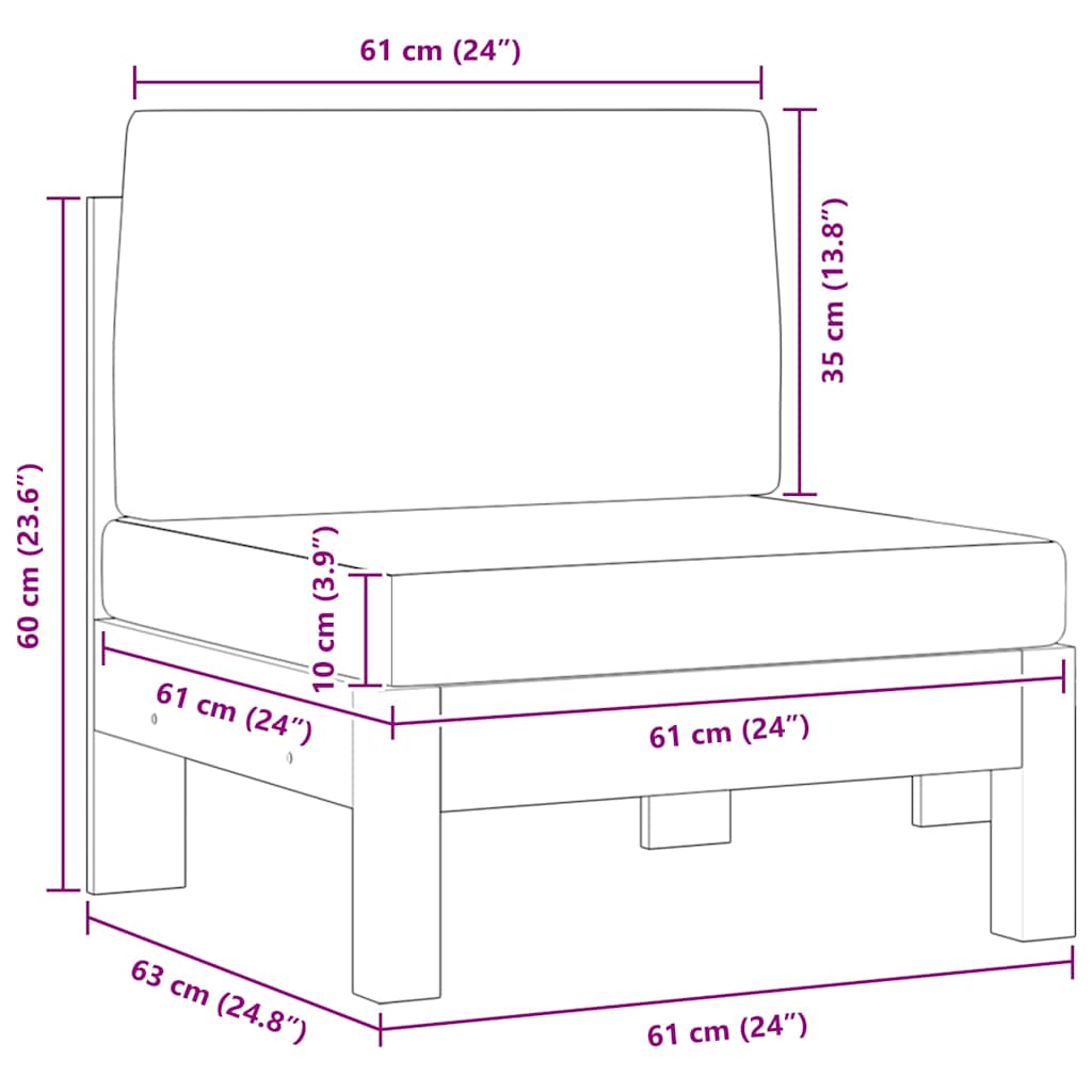 Middle Sofa with Cream White Cushions Solid Acacia Wood