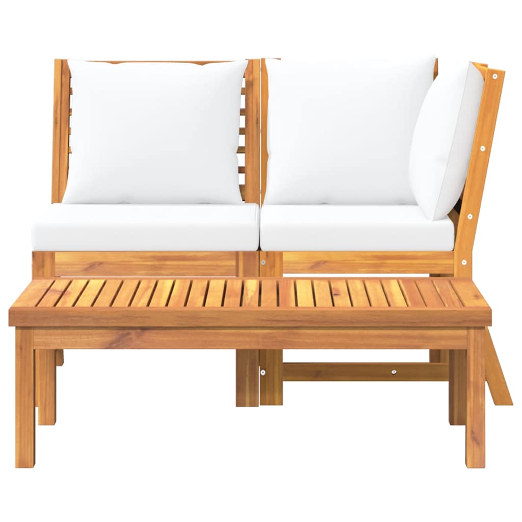 3 Piece Garden Lounge Set with Cream Cushion Solid Acacia Wood