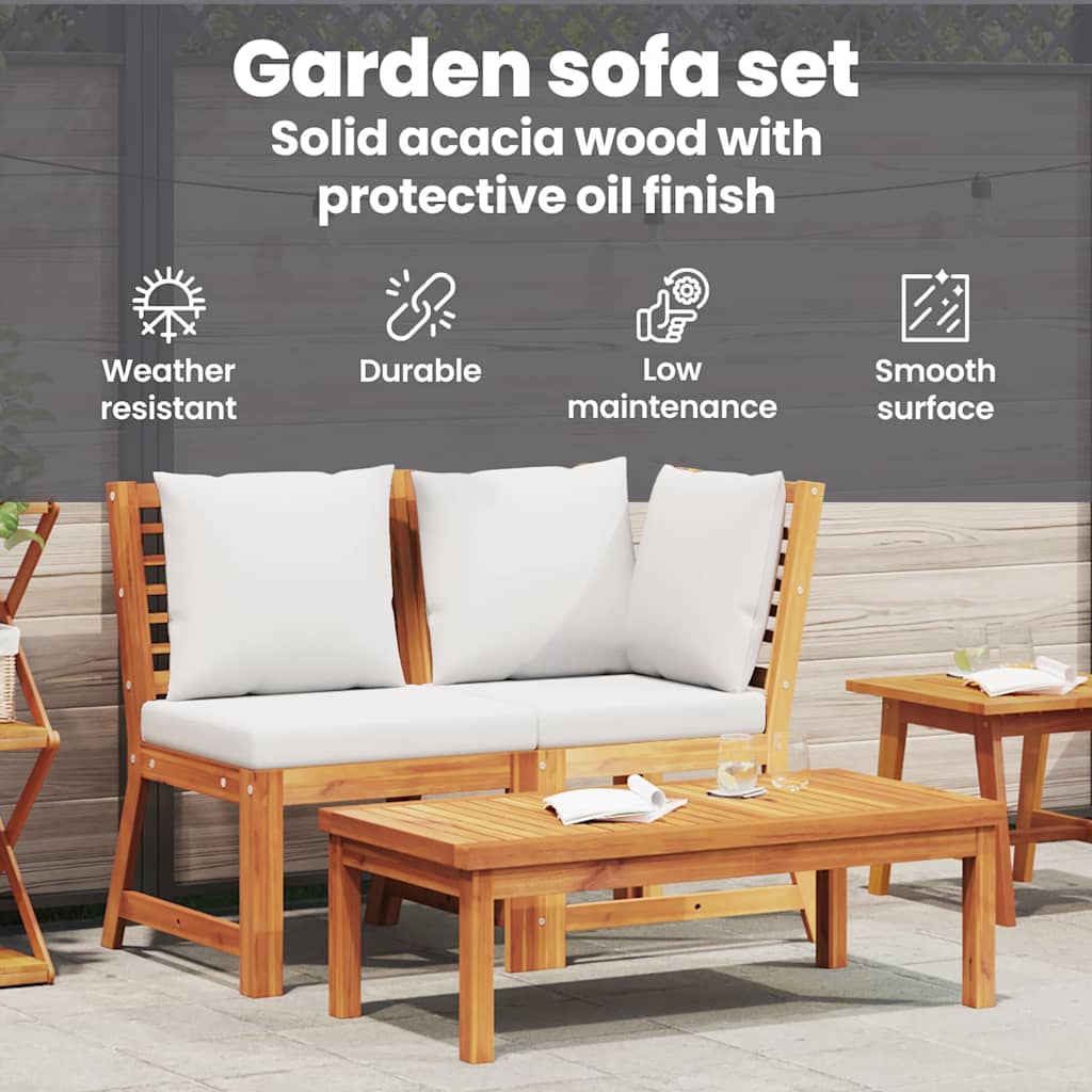 3 Piece Garden Lounge Set with Cream Cushion Solid Acacia Wood