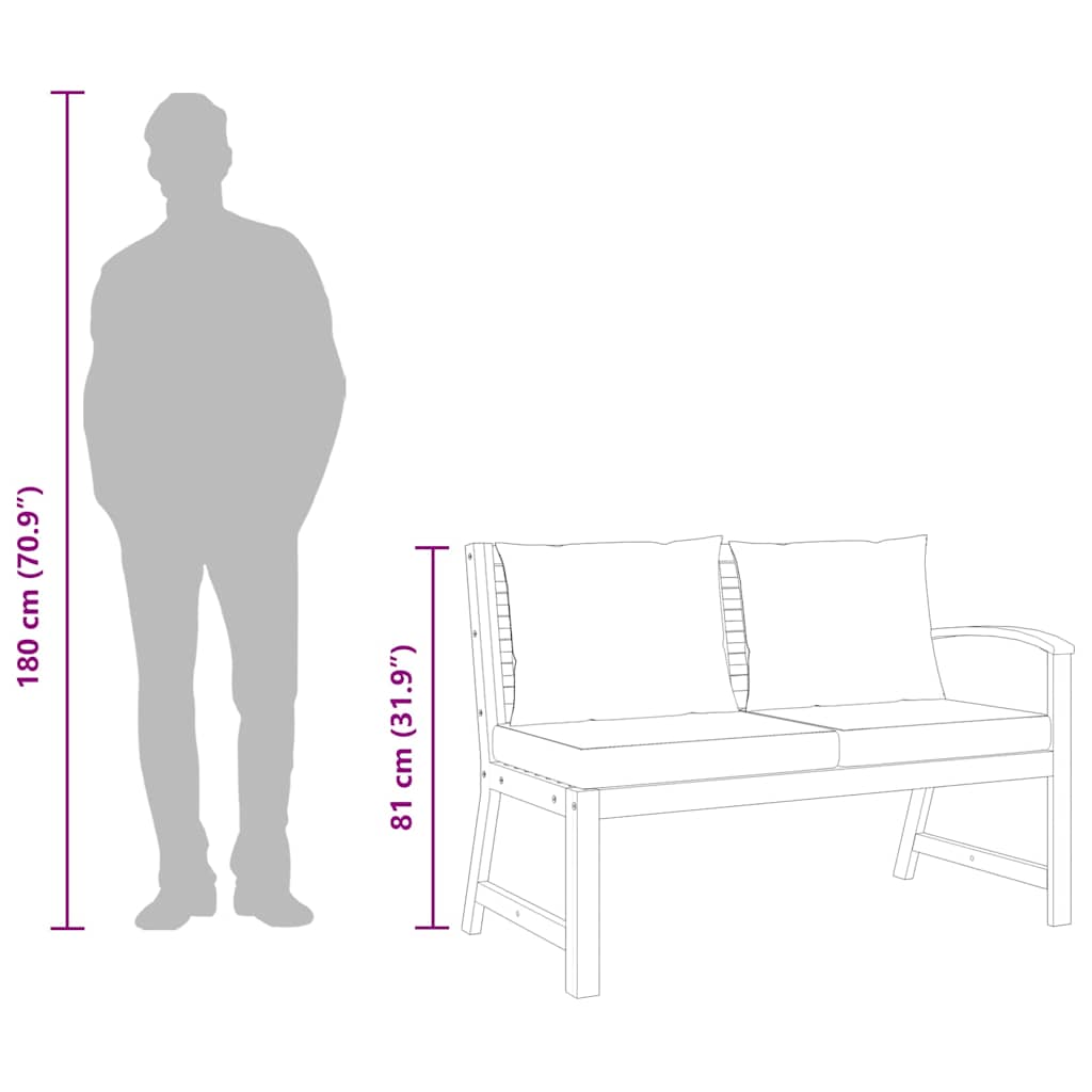 Garden Bench 114.5 cm with Cream Cushion Solid Acacia Wood