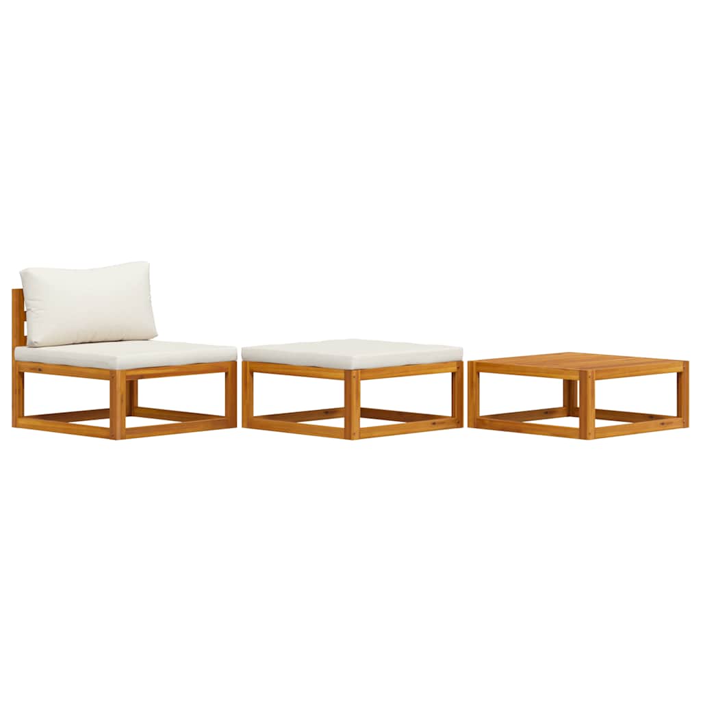 3 Piece Garden Lounge Set with Cream Cushions Solid Acacia Wood
