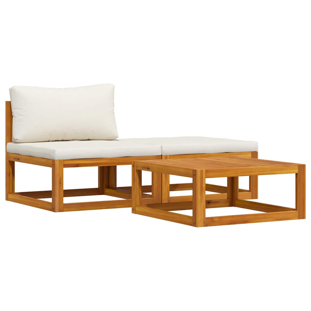 3 Piece Garden Lounge Set with Cream Cushions Solid Acacia Wood