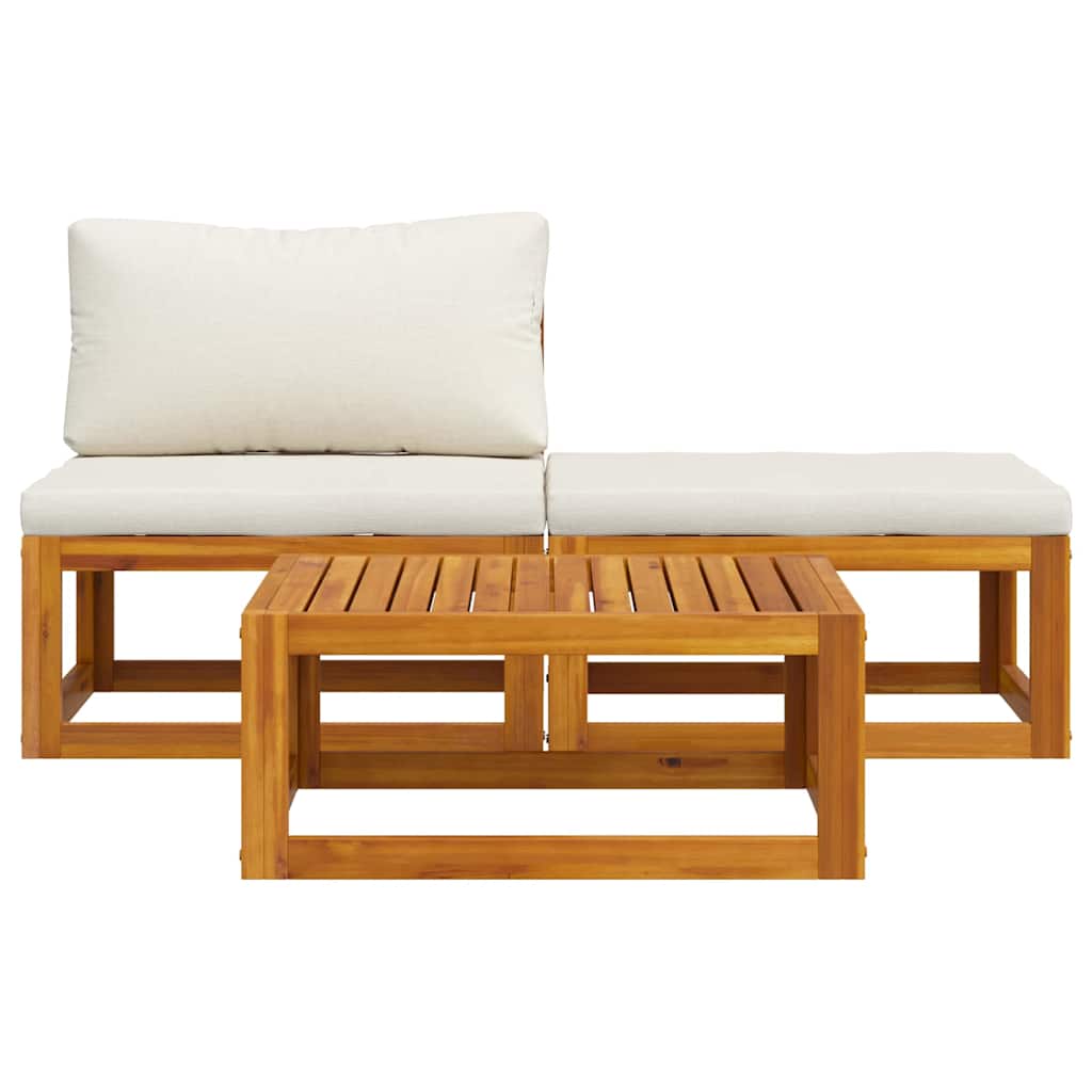 3 Piece Garden Lounge Set with Cream Cushions Solid Acacia Wood