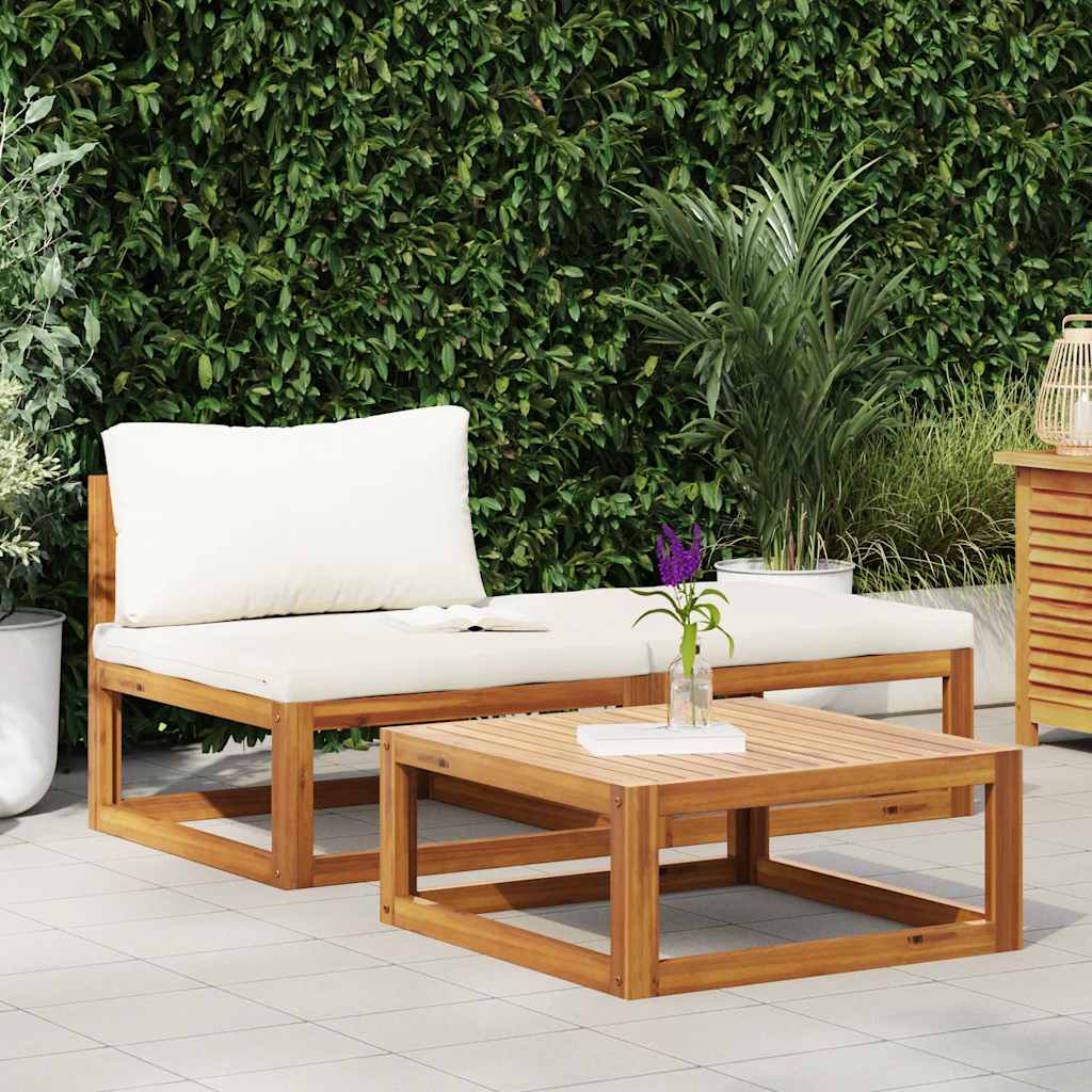 3 Piece Garden Lounge Set with Cream Cushions Solid Acacia Wood