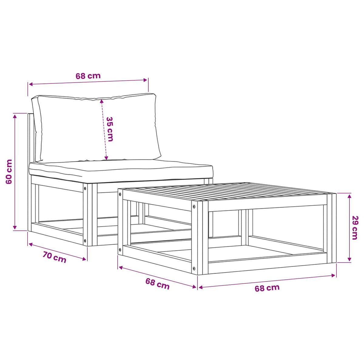 2 Piece Garden Sofa Set with Cushion Solid Acacia Wood