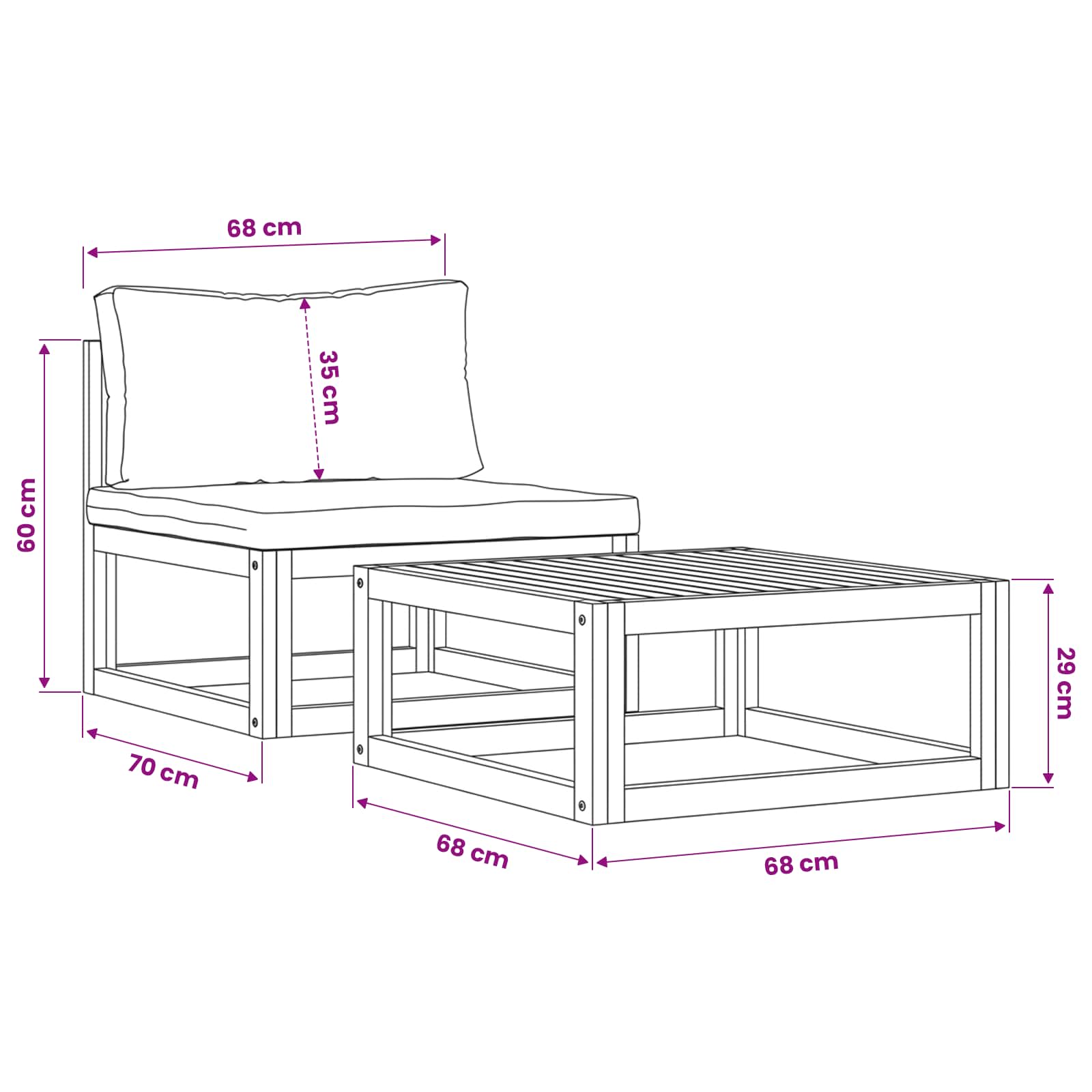 2 Piece Garden Sofa Set with Cushion Solid Acacia Wood