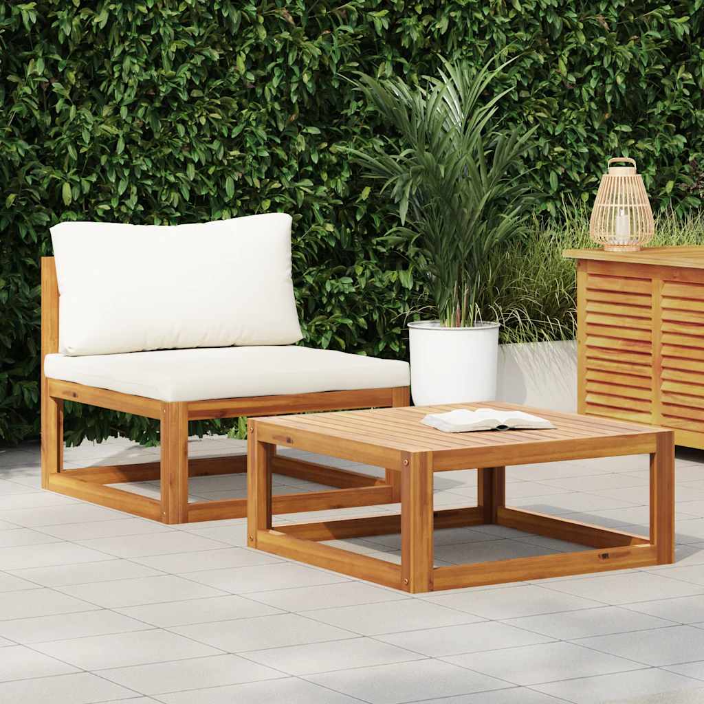 2 Piece Garden Sofa Set with Cushion Solid Acacia Wood