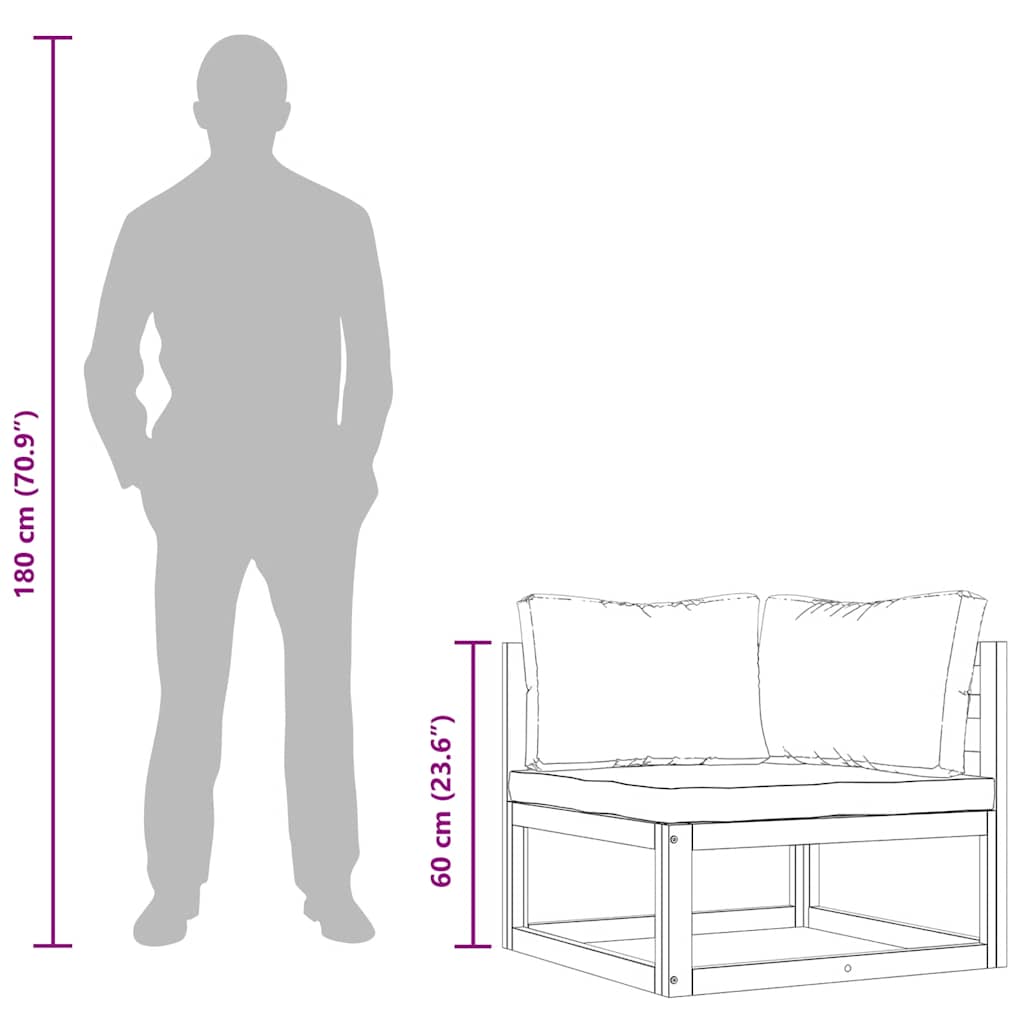 Sectional Corner Sofa & Cream White Cushion Solid Acacia Wood
