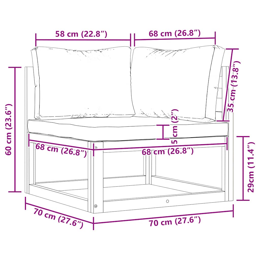 Sectional Corner Sofa & Cream White Cushion Solid Acacia Wood