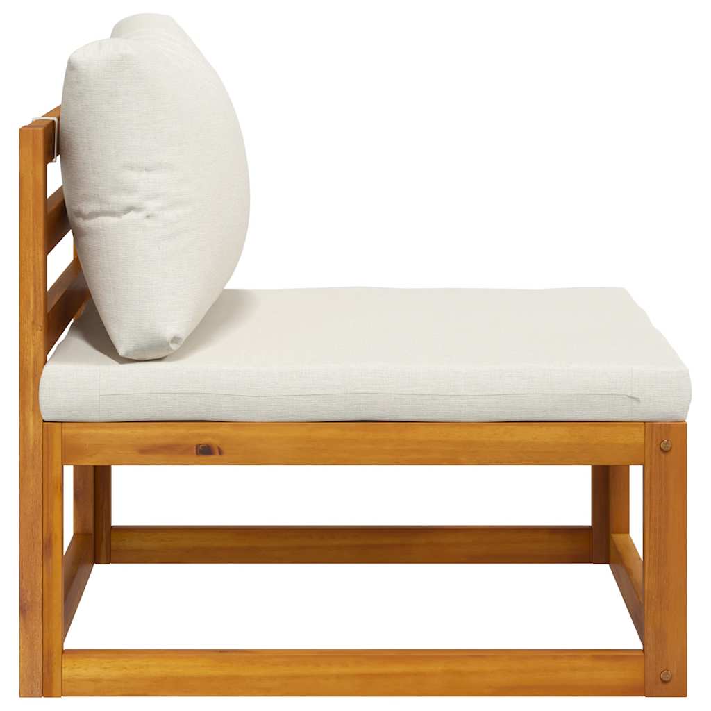 Sectional Middle Sofa & Cream White Cushion Solid Acacia Wood