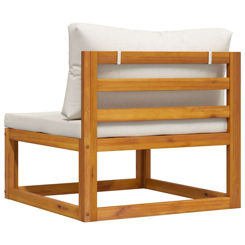 Sectional Middle Sofa & Cream White Cushion Solid Acacia Wood