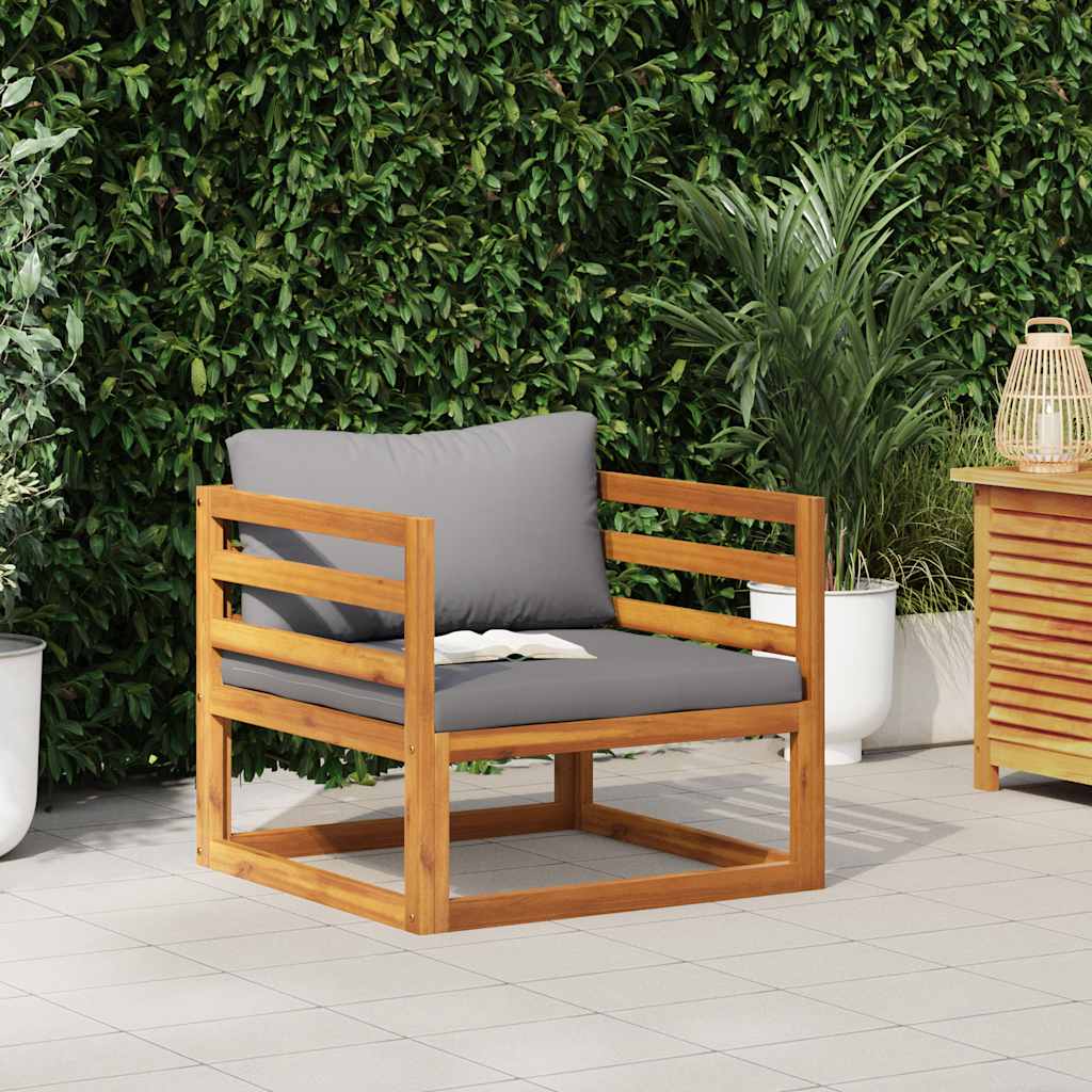 Garden Chair with Dark Grey Cushions Solid Acacia Wood