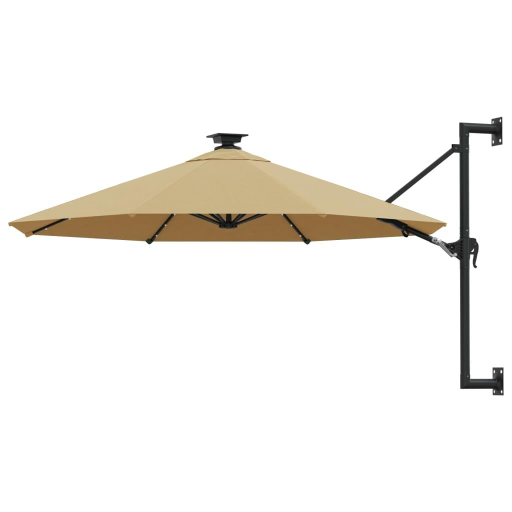 Wall-mounted Garden Parasol with LEDs 300 cm Taupe