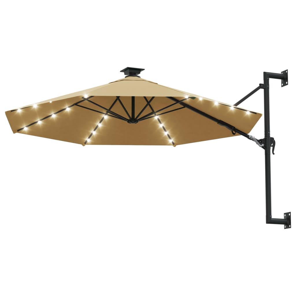 Wall-mounted Garden Parasol with LEDs 300 cm Taupe