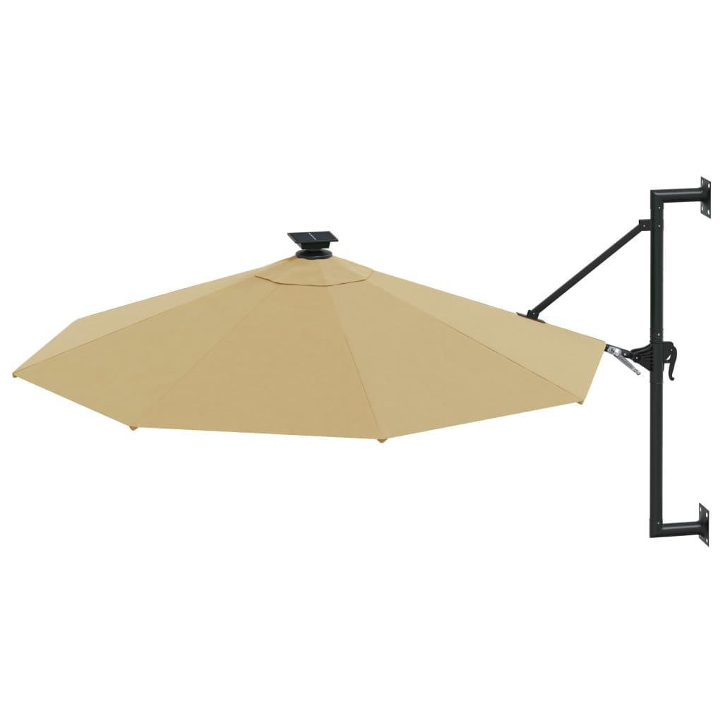 Wall-mounted Garden Parasol with LEDs 300 cm Taupe