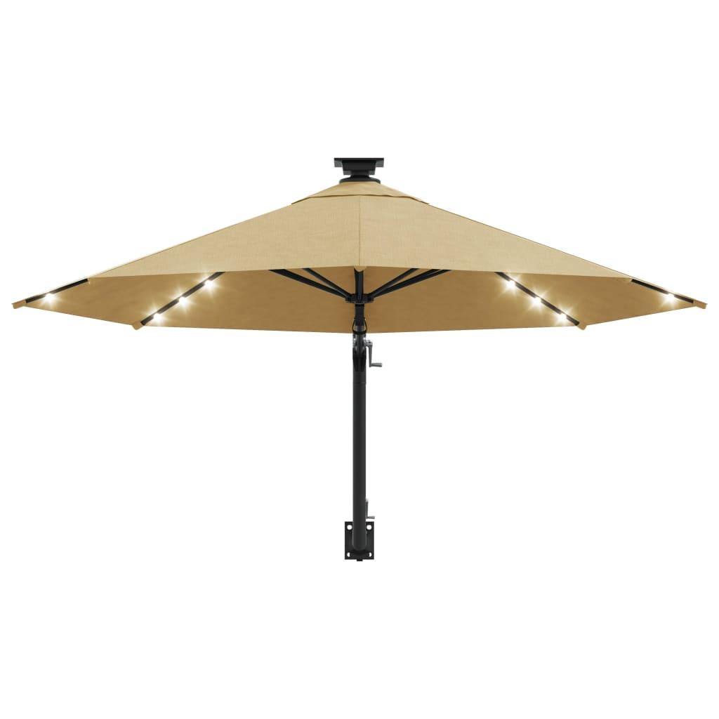 Wall-mounted Garden Parasol with LEDs 300 cm Taupe