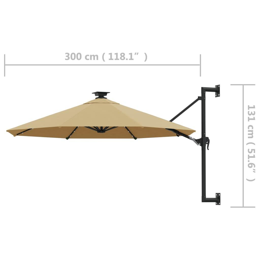 Wall-mounted Garden Parasol with LEDs 300 cm Taupe