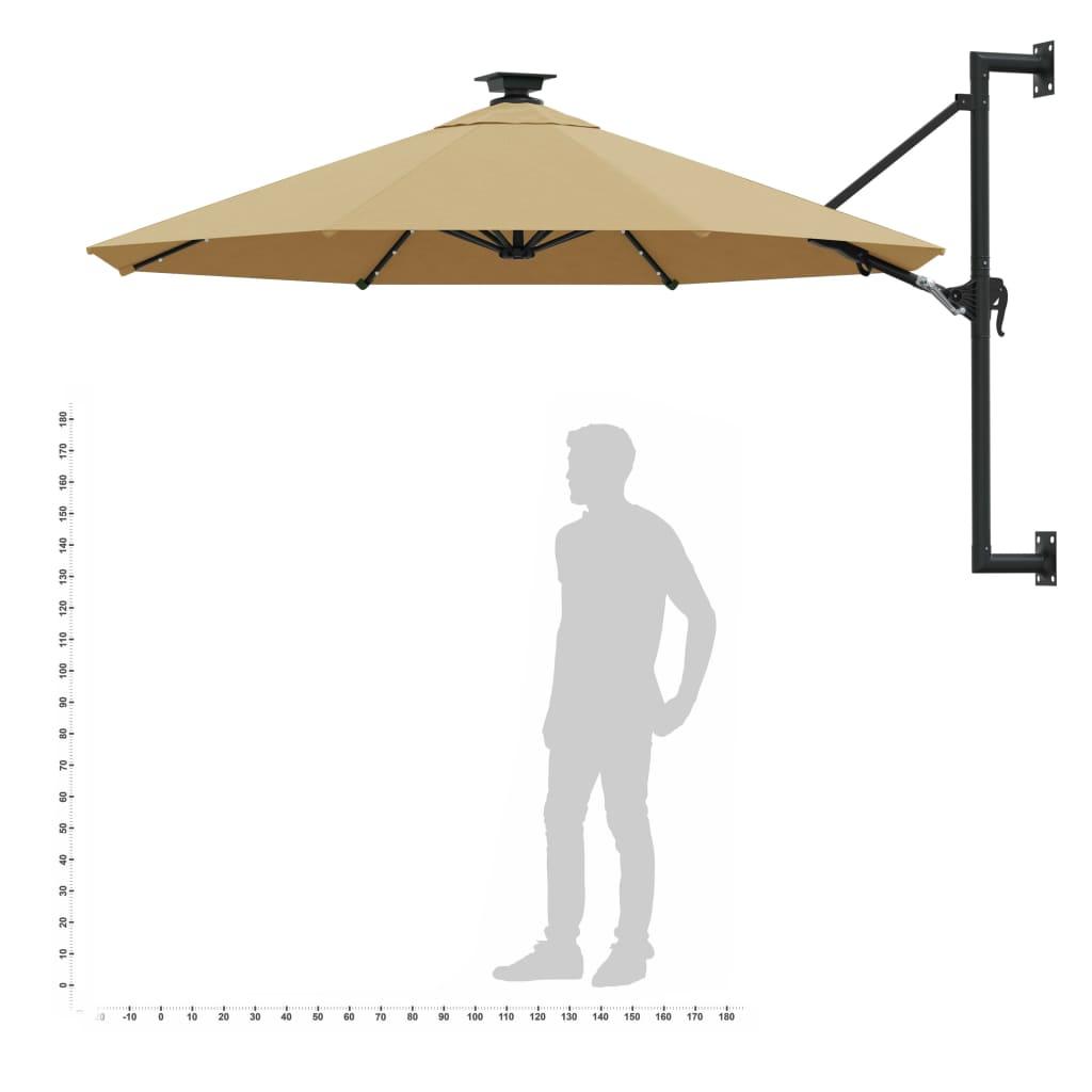 Wall-mounted Garden Parasol with LEDs 300 cm Taupe