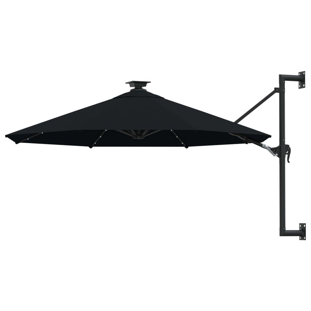 Wall-mounted Garden Parasol with LEDs 300 cm Black