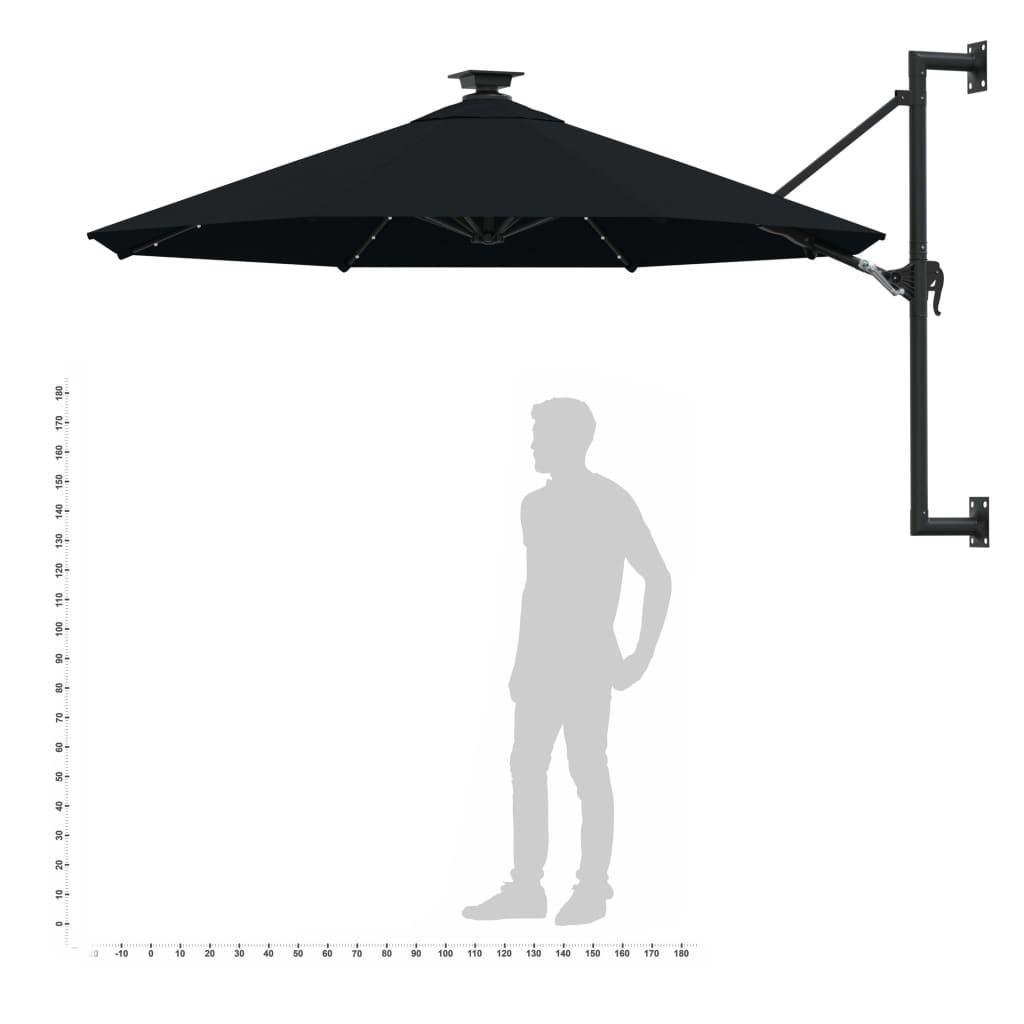 Wall-mounted Garden Parasol with LEDs 300 cm Black