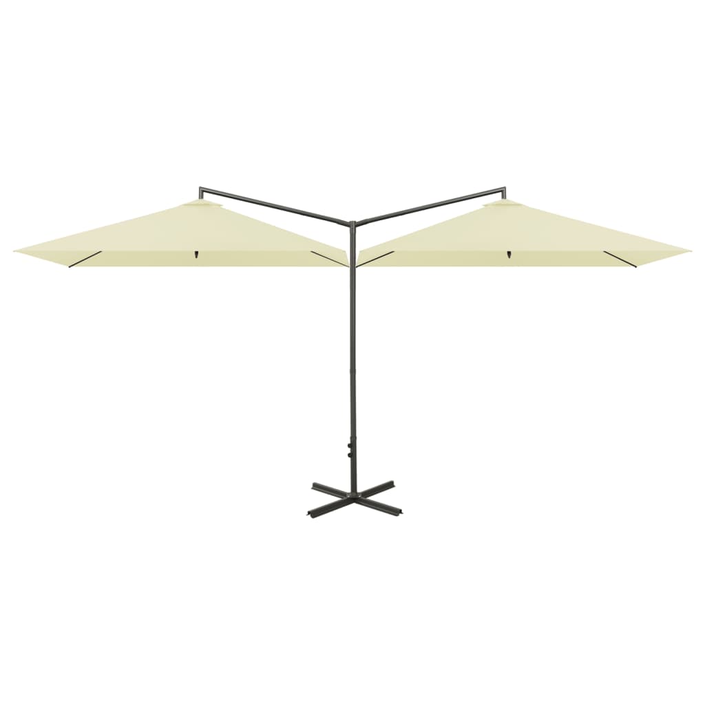 Double Garden Parasol with Steel Pole Sand 600x300 cm