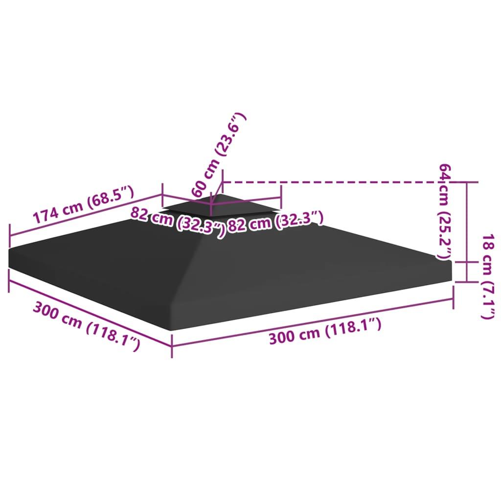 2-Tier Gazebo Top Cover 310 g/m² 3x3 m Black