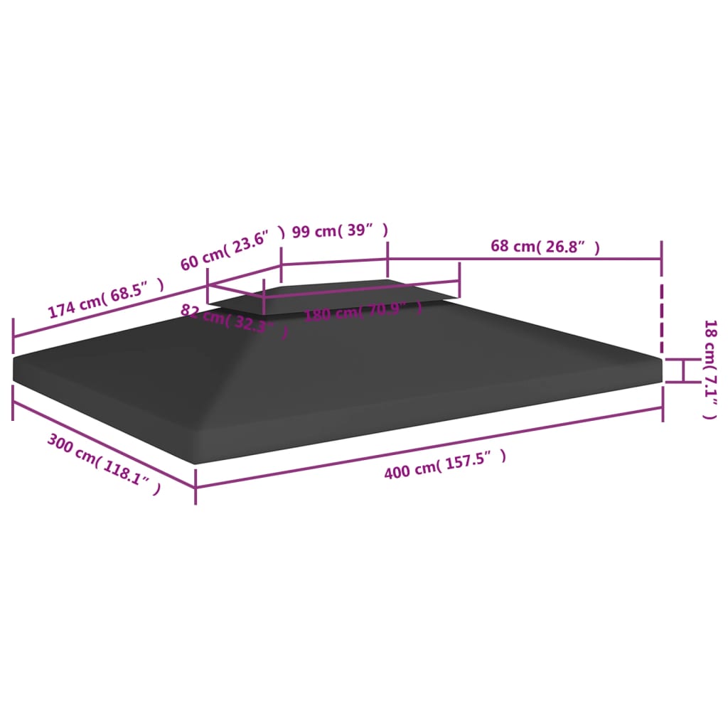 2-Tier Gazebo Top Cover 310 g/m² 4x3 m Black