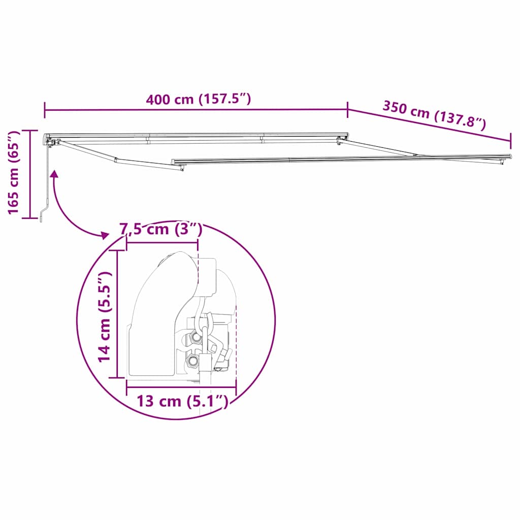 Awning Frame Manual White 400 x 350 cm Aluminium