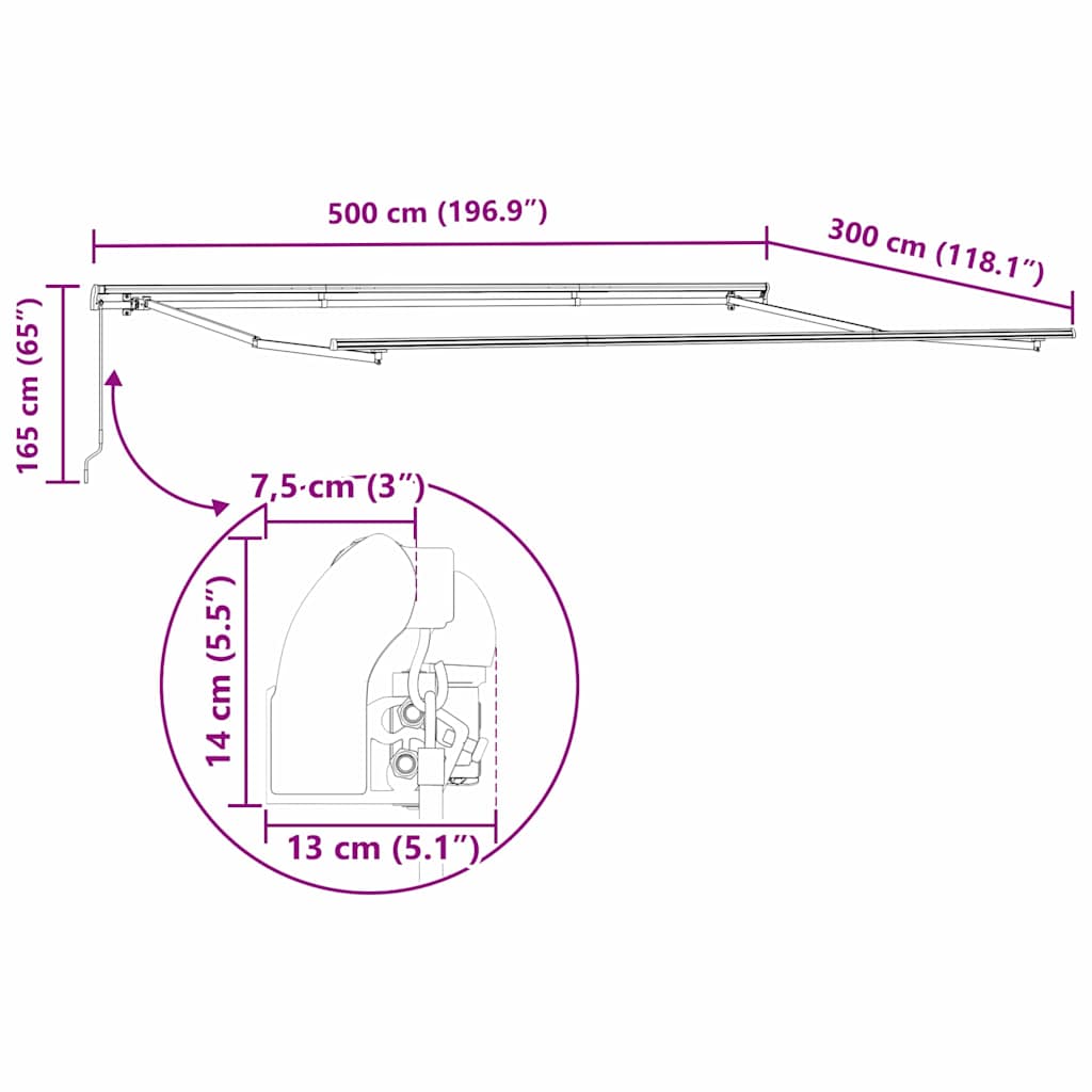 Awning Frame Manual Anthracite 500 x 300 cm Aluminium