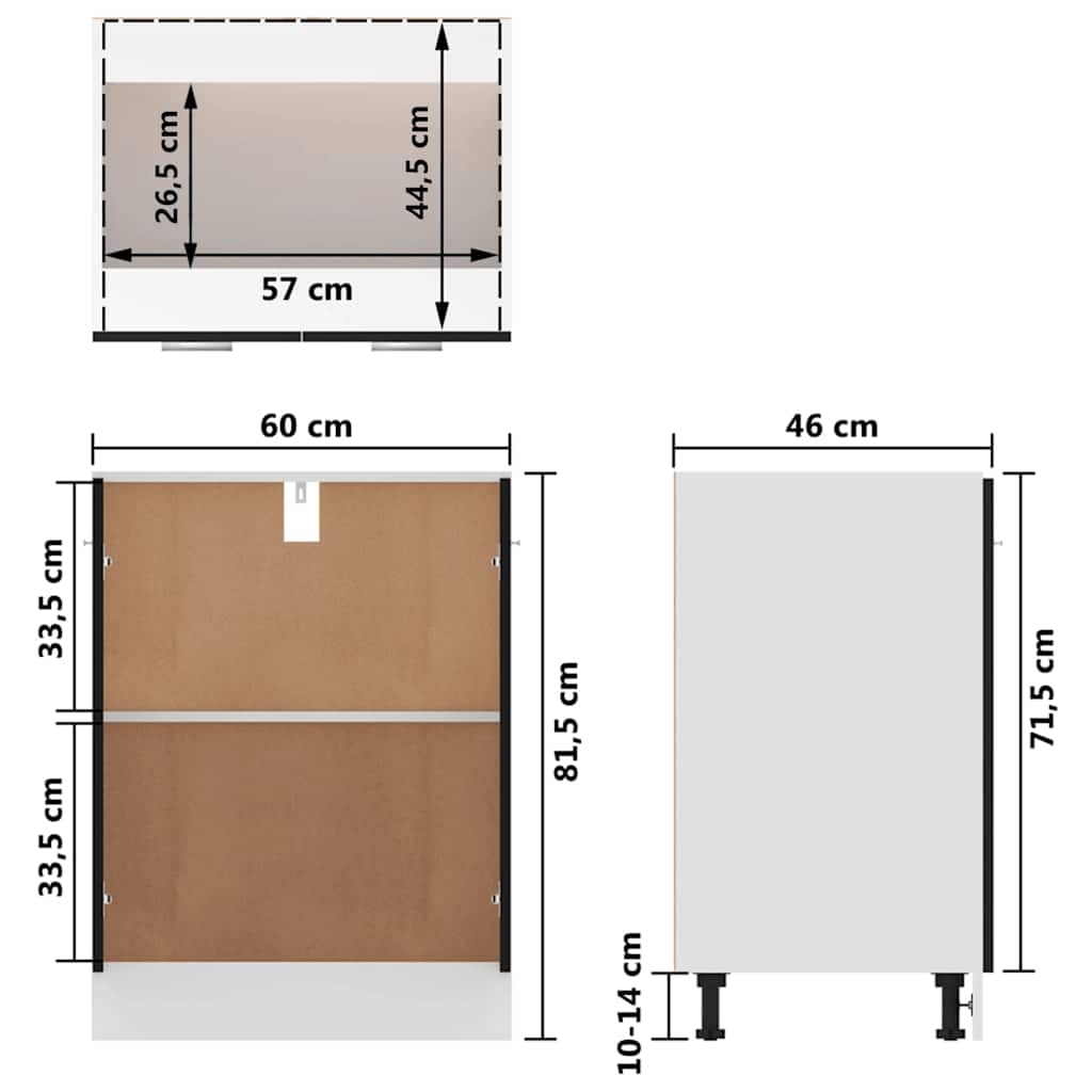 Bottom Cabinet Lyon Black 60x46x81.5 cm Engineered Wood