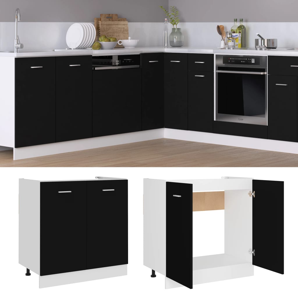 Sink Bottom Cabinet Lyon Black 80x46x81.5 cm Engineered Wood