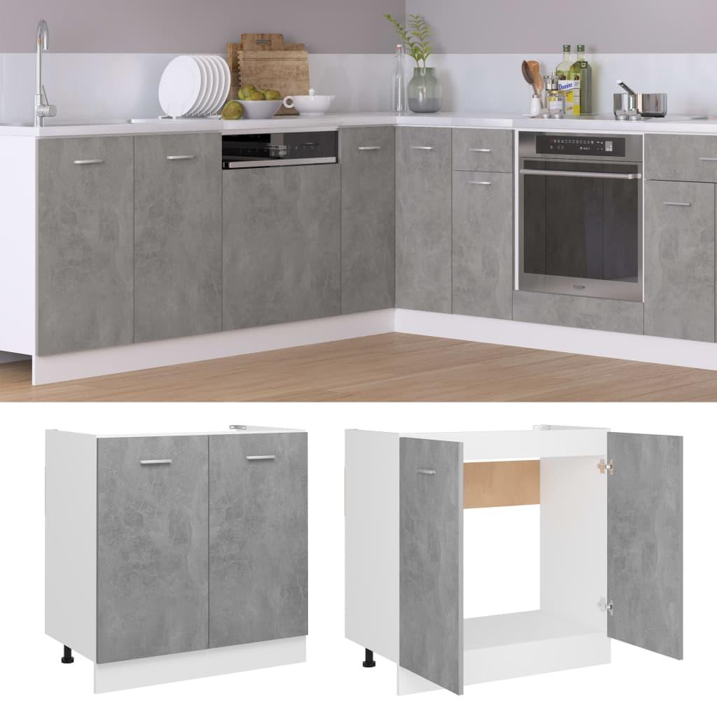 Sink Bottom Cabinet Concrete Grey 80x46x81.5 cm Engineered Wood