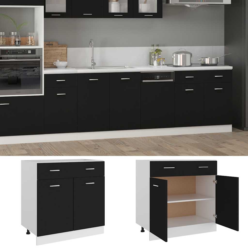 Drawer Bottom Cabinet Lyon Black 80x46x81.5 cm Engineered Wood