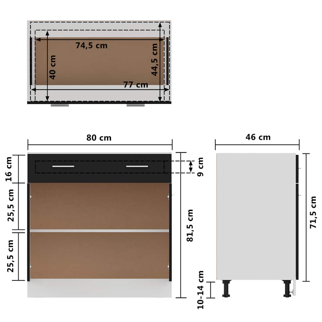 Drawer Bottom Cabinet Lyon Black 80x46x81.5 cm Engineered Wood
