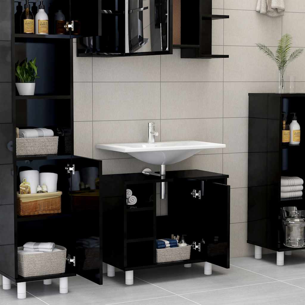 Bathroom Cabinet High Gloss Black 60x32x53.5 cm Engineered Wood