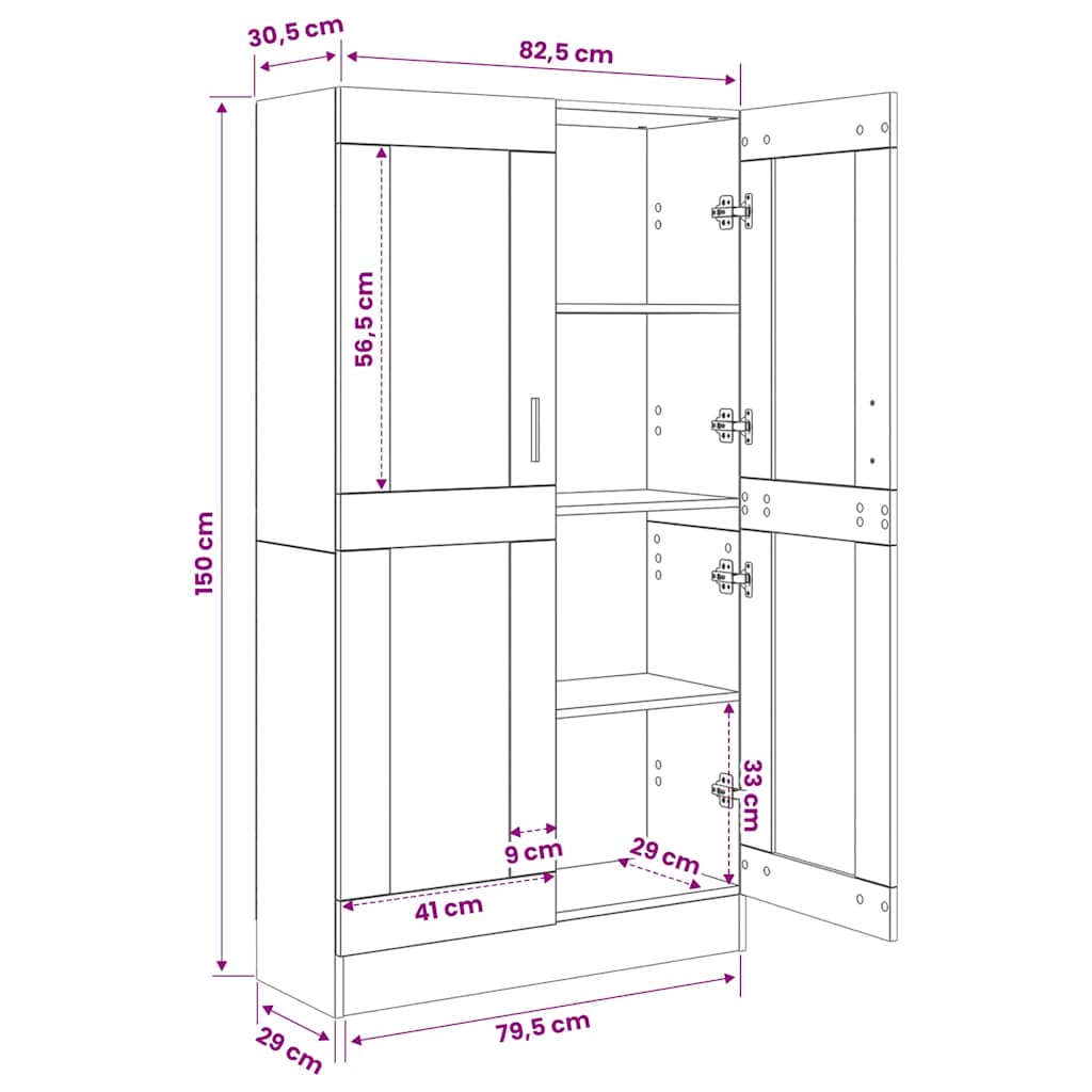 Book Cabinet Black 82.5x30.5x150 cm Engineered Wood