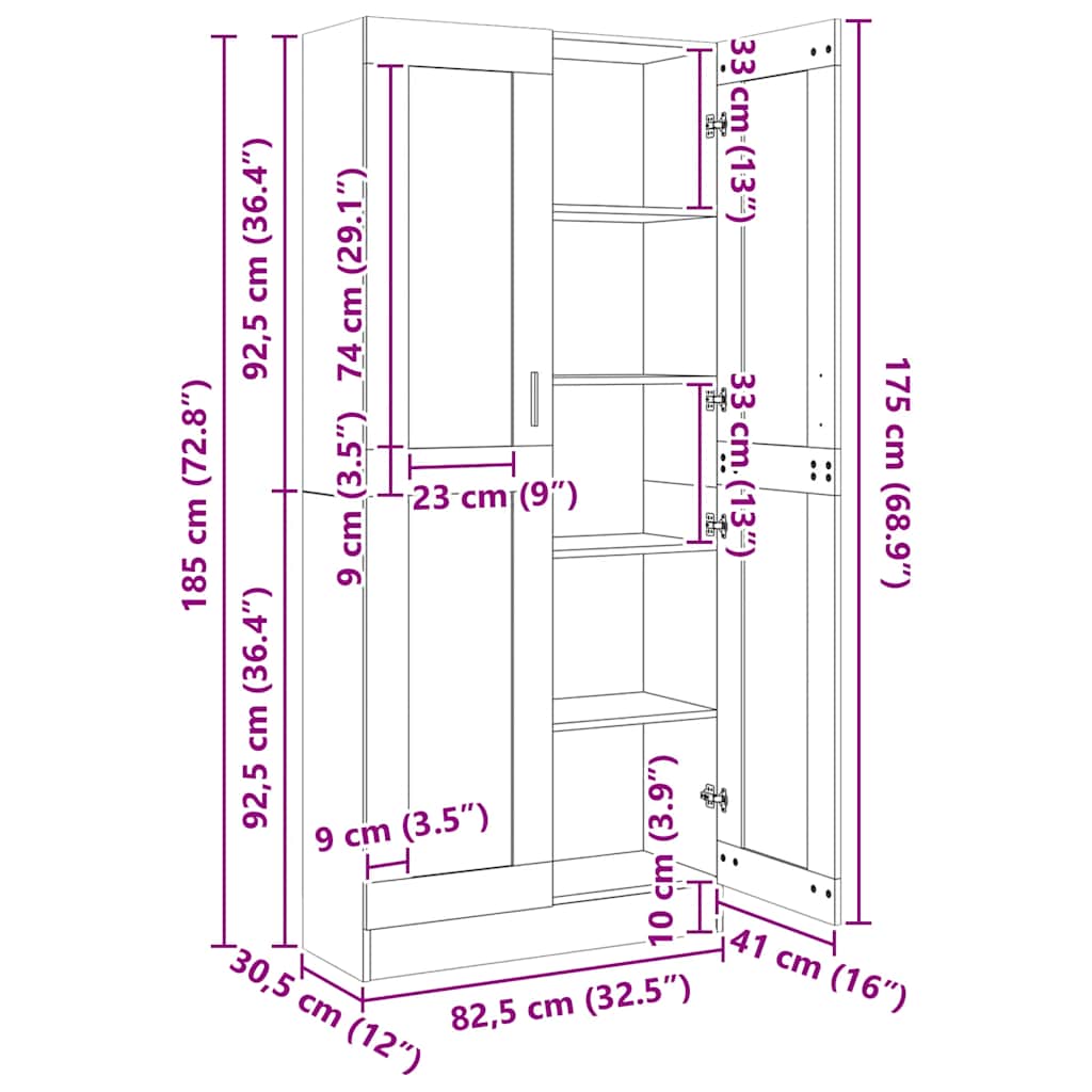 Vitrine Cabinet White 82.5x30.5x185 cm Engineered Wood