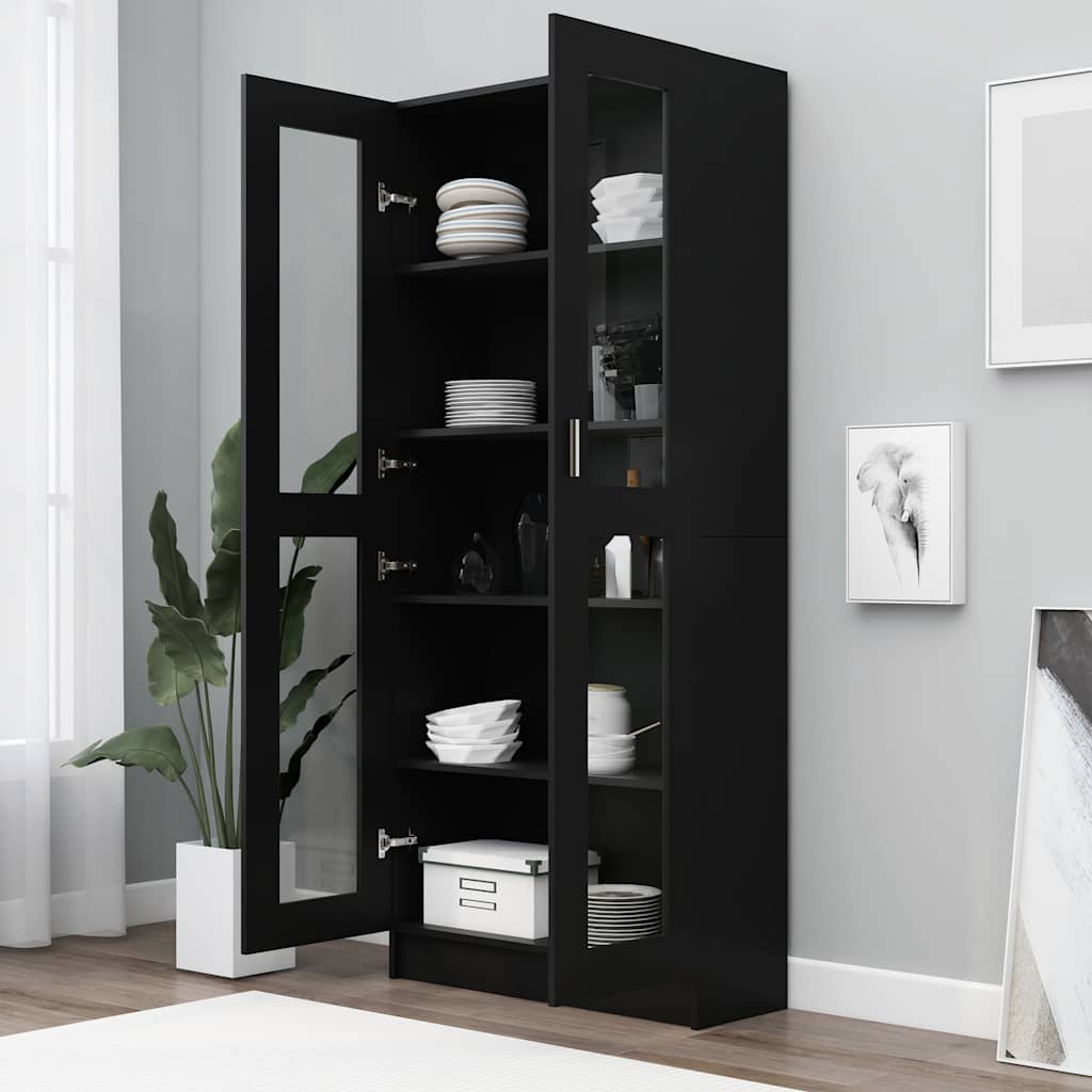 Vitrine Cabinet Black 82.5x30.5x185 cm Engineered Wood