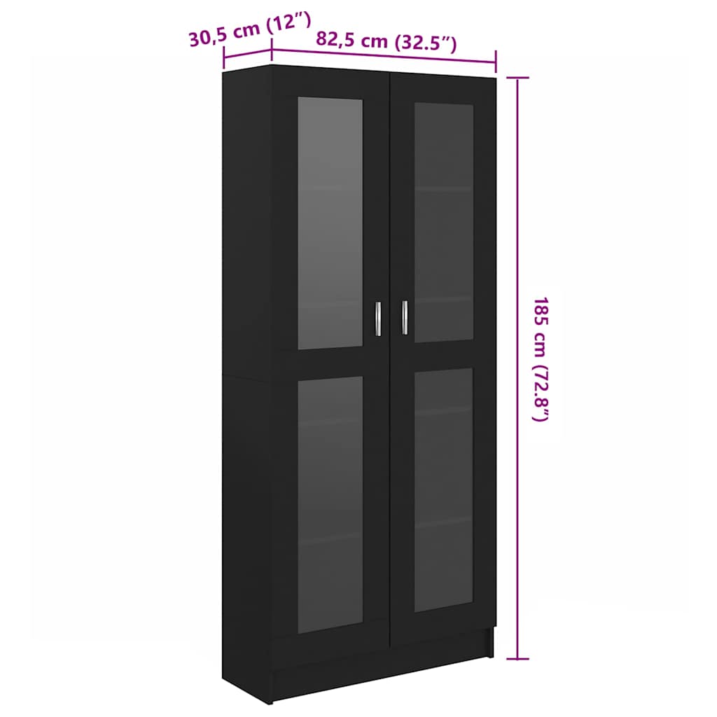 Vitrine Cabinet Black 82.5x30.5x185 cm Engineered Wood