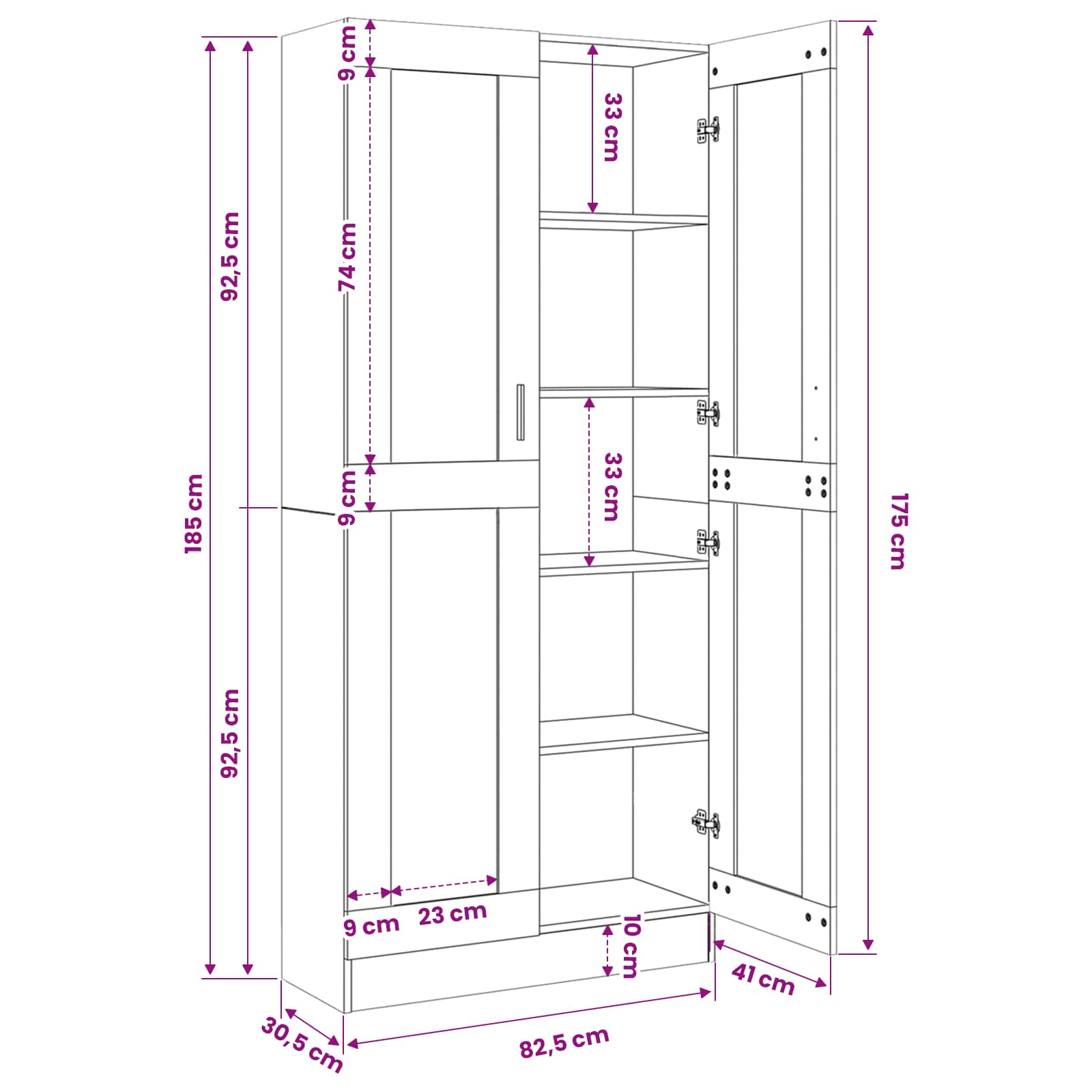 Vitrine Cabinet Black 82.5x30.5x185 cm Engineered Wood