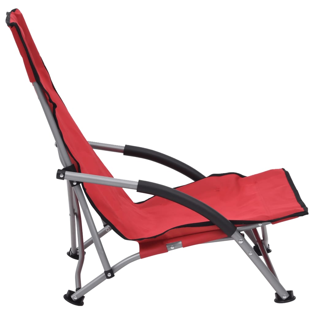 Folding Beach Chairs 2 pcs Red Fabric