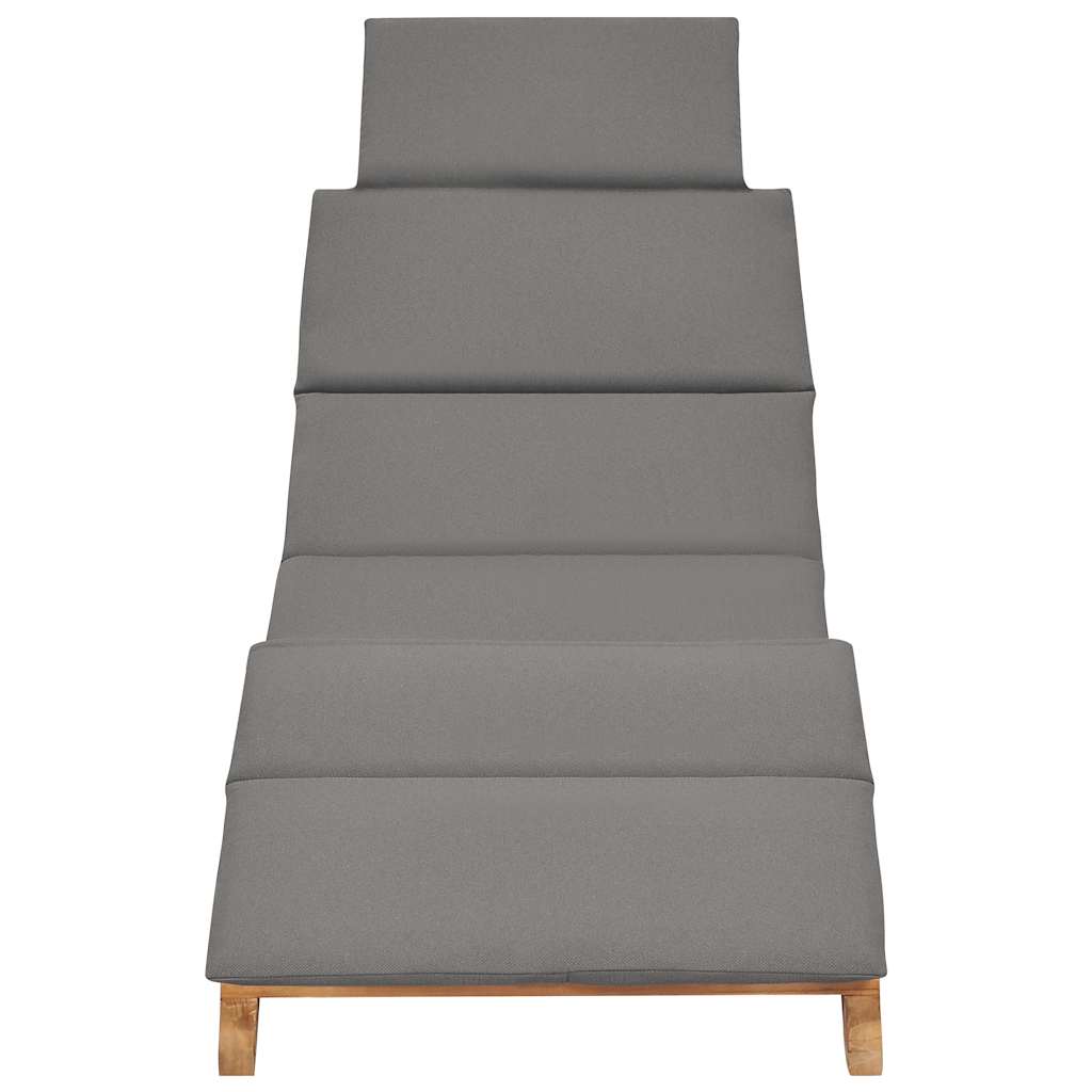 Folding Sun Lounger with Dark Grey Cushion Solid Teak Wood
