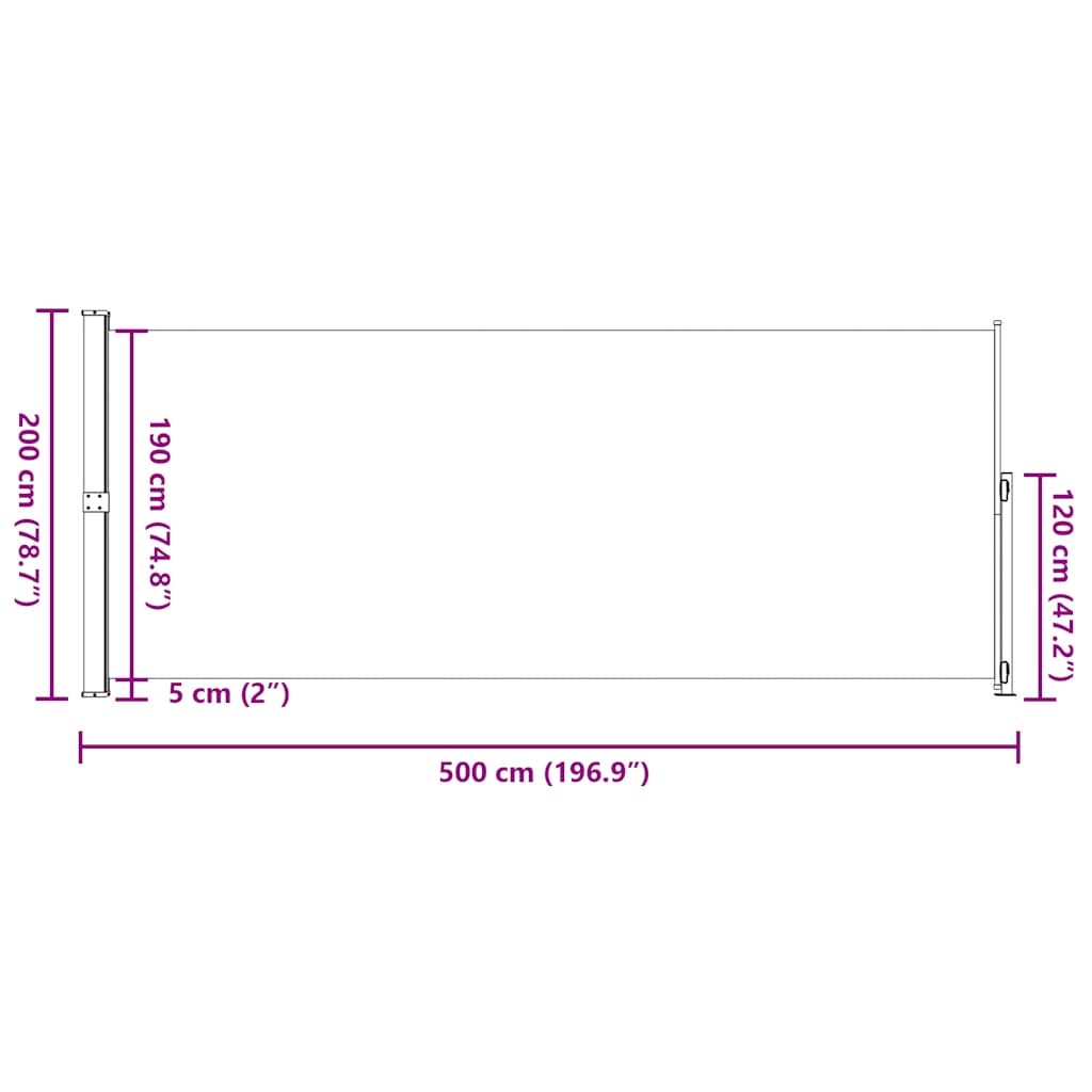 Patio Retractable Side Awning 200x500cm Cream